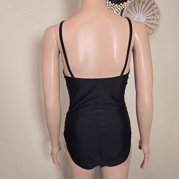 Ellen Tracy Black  One Piece Swimsuit with Keyhole Detail and Ruching Size 12 - Picture 4 of 10